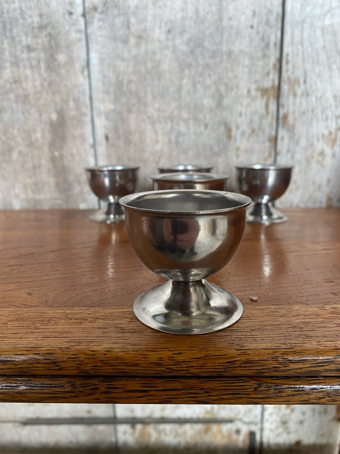 Set of 5 guy degrenne stainless steel egg cups made in france vintage