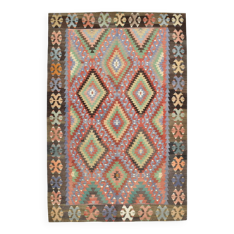 Tapis vintage géométrique fait main 7x10, 207x311 cm