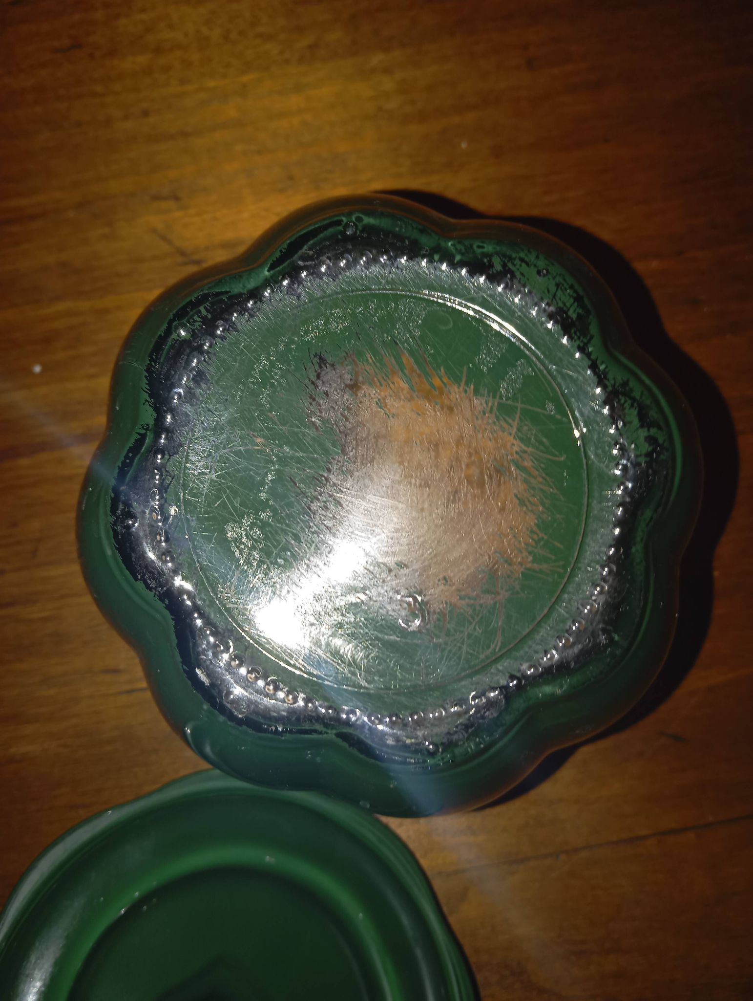 Bonbonniere / sucrier en verre forme citrouille verte