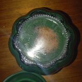 Candy box / glass sugar bowl in the shape of a green pumpkin
