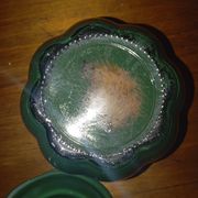 Bonbonniere / sucrier en verre forme citrouille verte