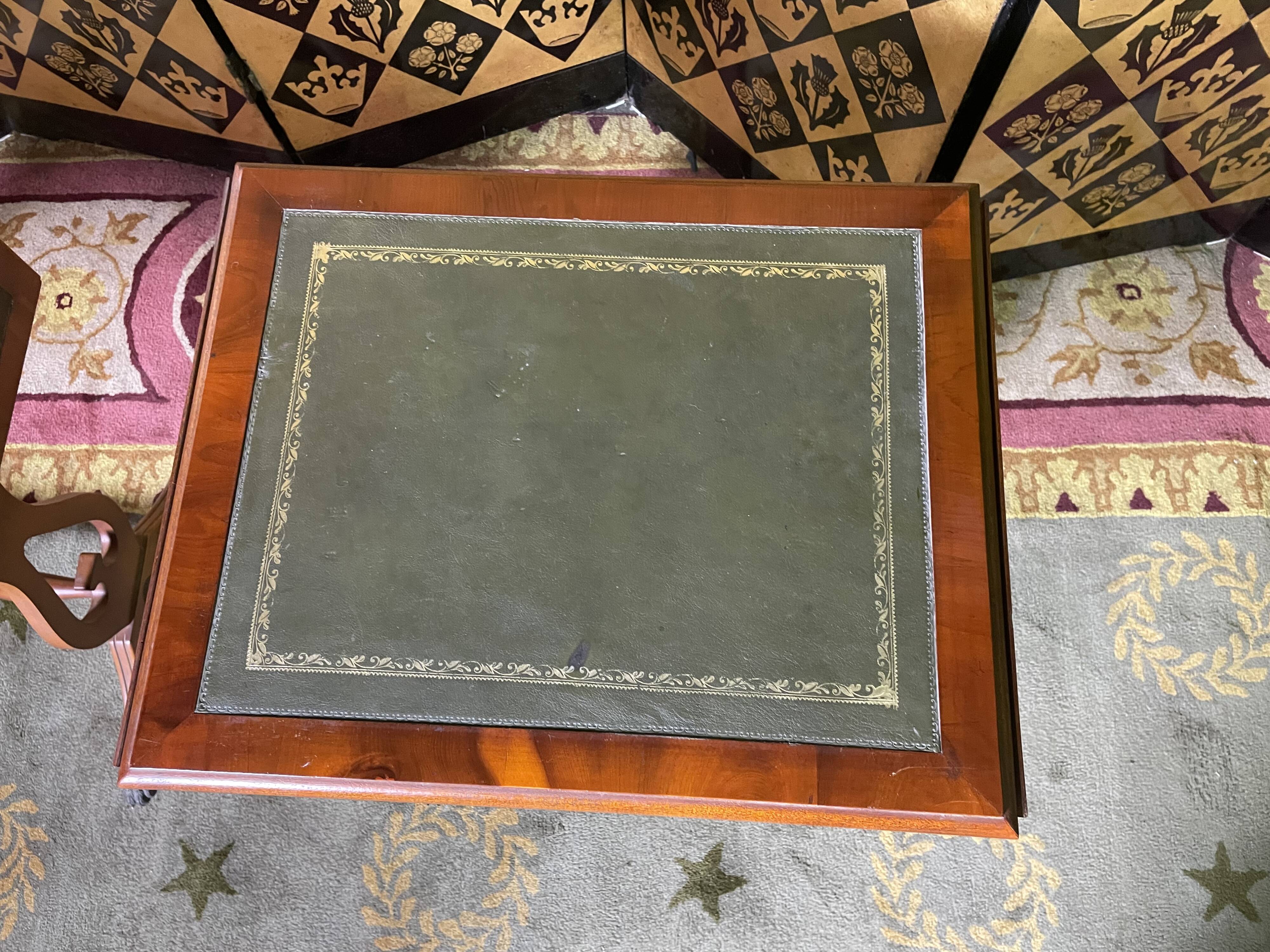 Pair of English style bedside tables in green leather