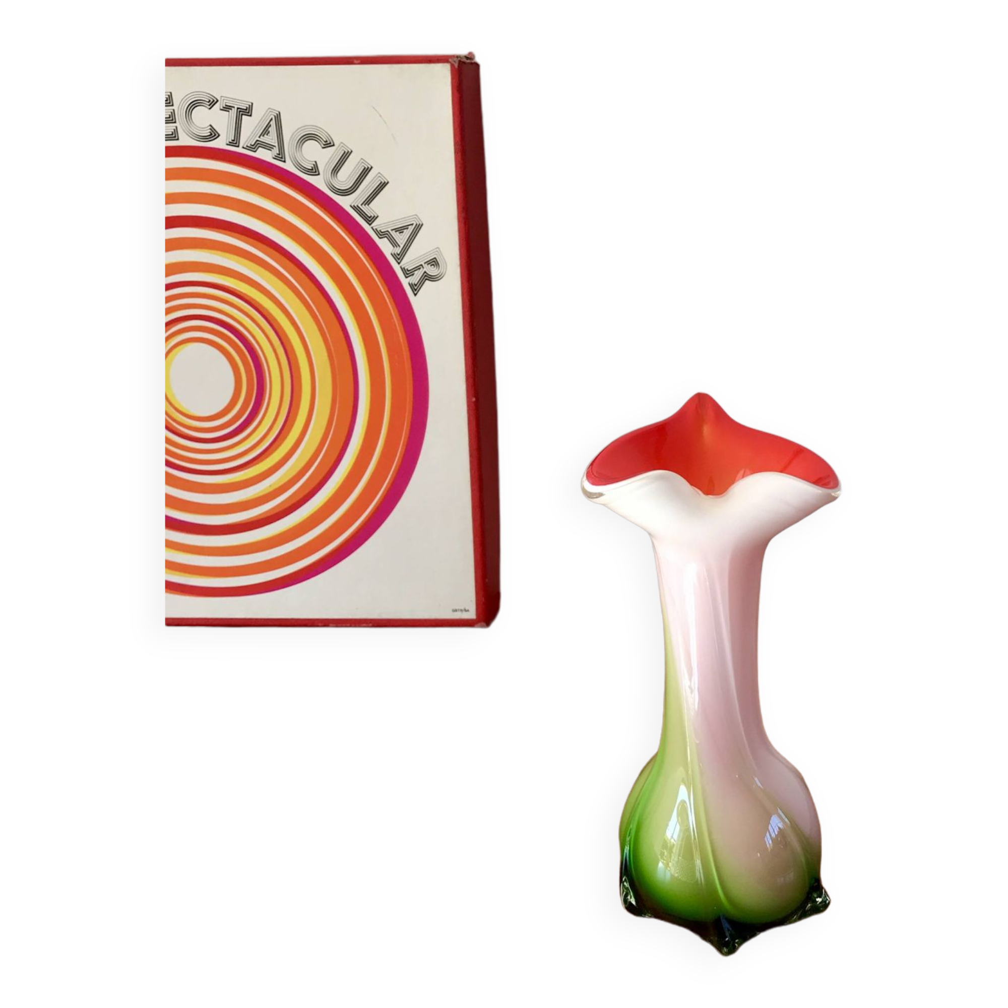 Vase in red, white and green opaline Tie & Dye 1950s