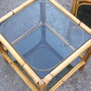 Pair of bamboo and smoked glass vintage bedside tables