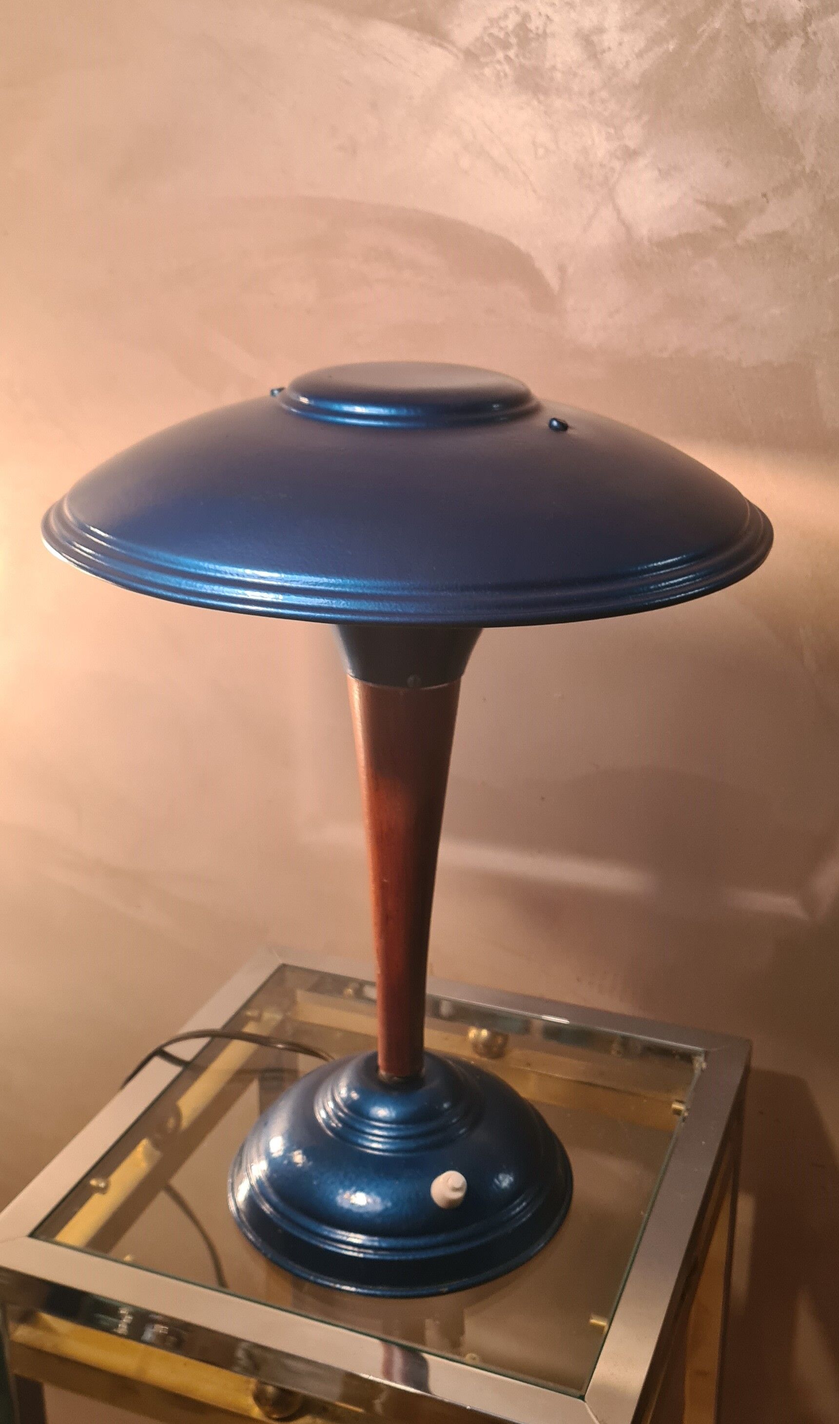 Lamp mushroom blue metal 1940