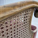 1940s, Danish armchair, woven wool, velour, mesh, carved oak wood.