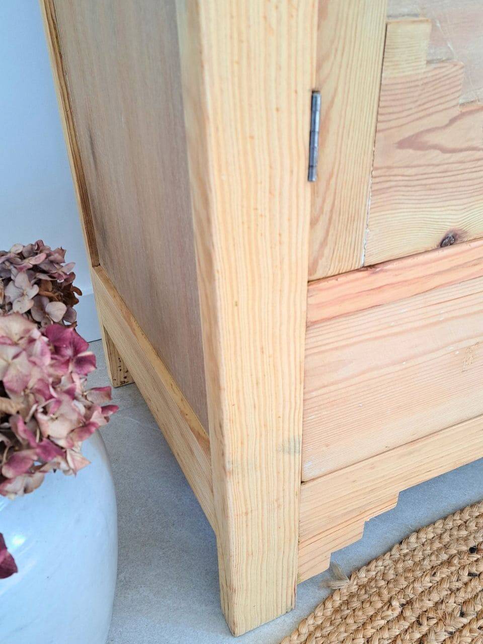 Parisian Art Deco wardrobe in stripped natural wood – floral patterns
