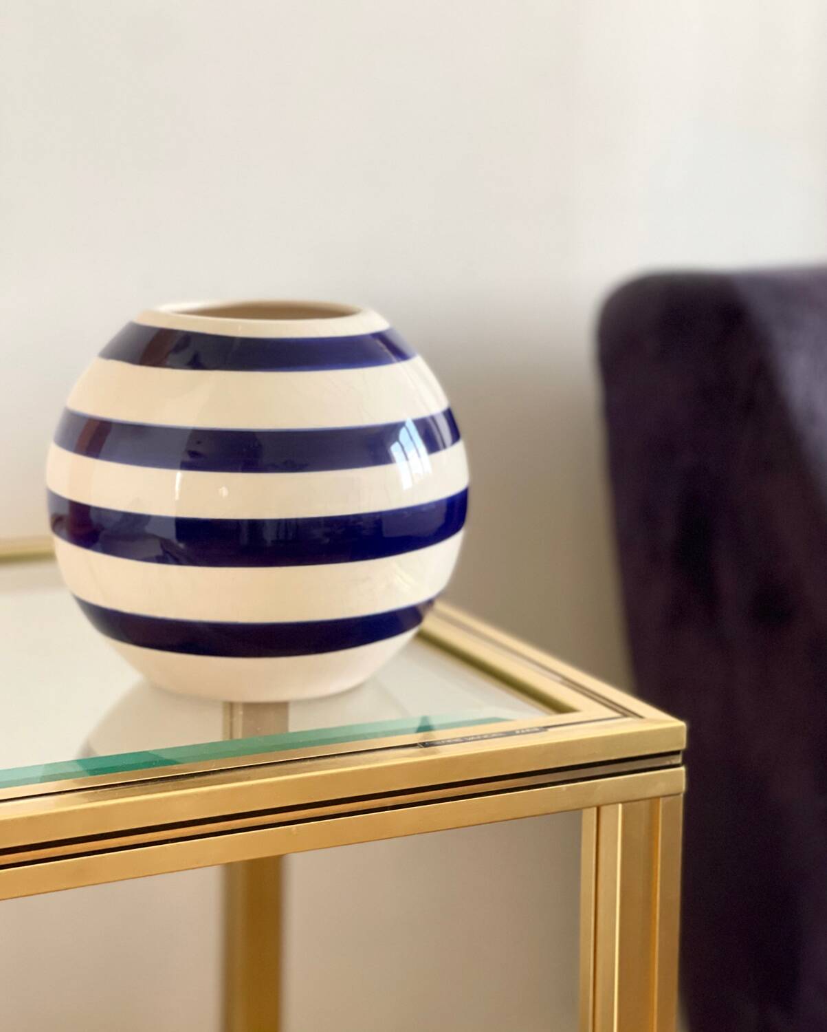 80s/90s striped ceramic ball vase.
