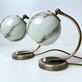 Pair of vintage lamp art deco bauhaus, 30s, marbled glass brass