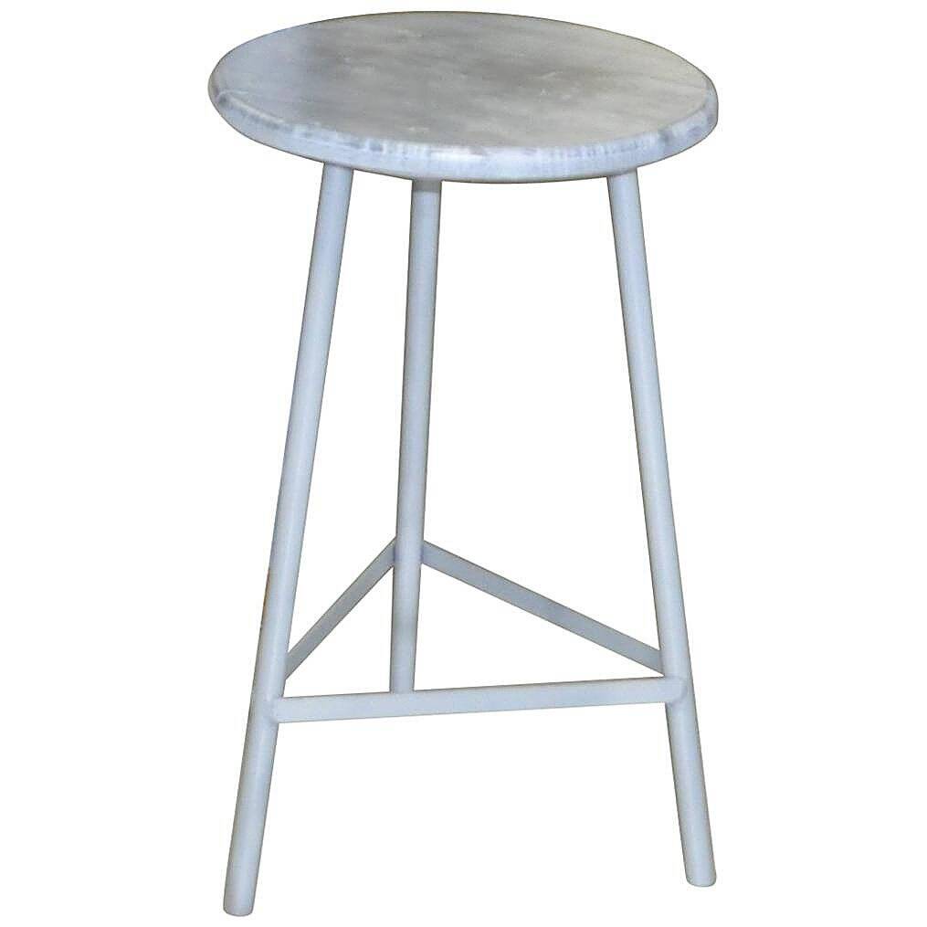 Round industrial stool in grey metal - mid-century style from the 1960s
