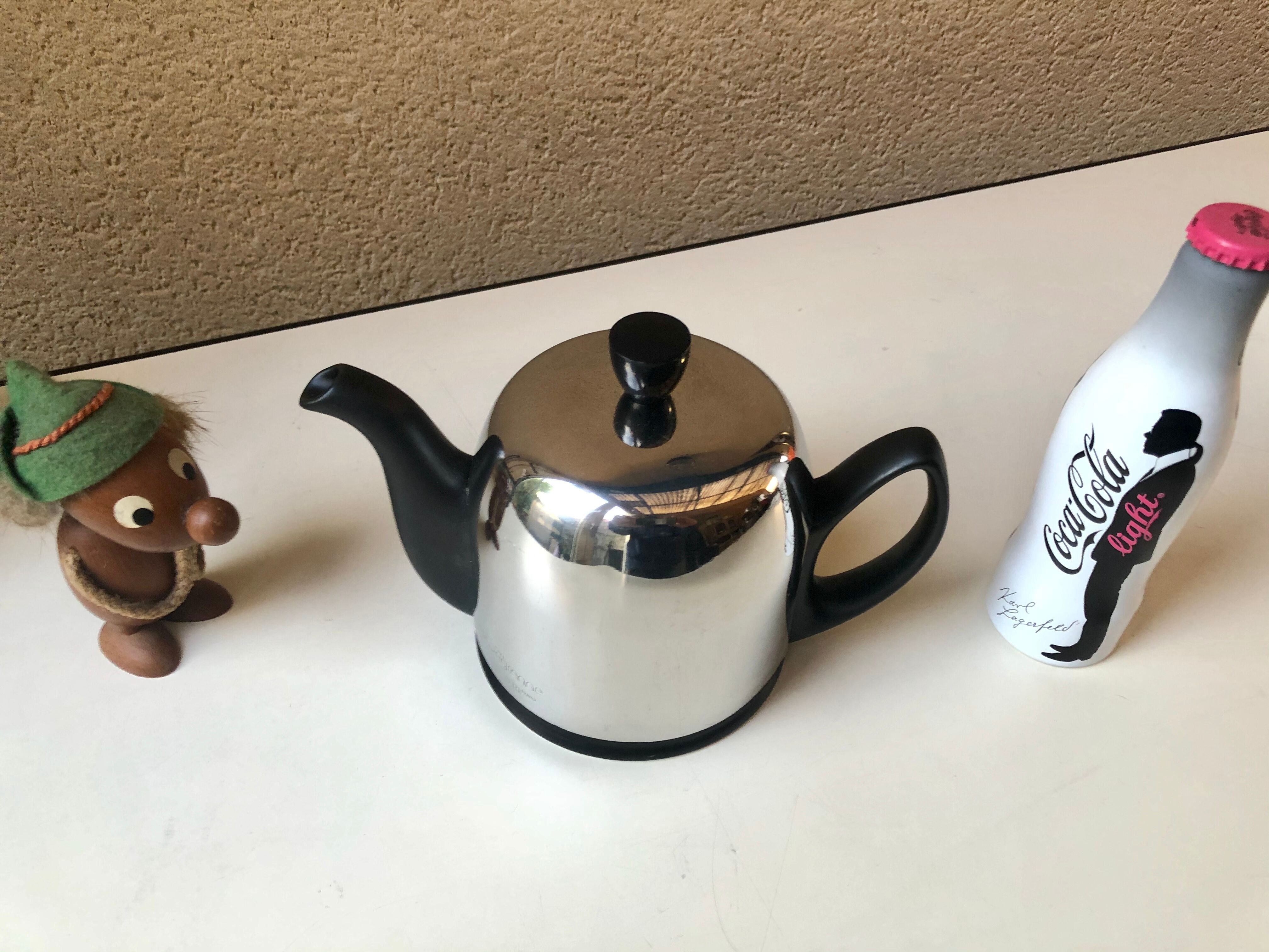 Guy Degrenne salam calorifuge teapot 4 ceramic cups - vintage chrome 70