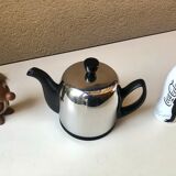 Guy Degrenne salam calorifuge teapot 4 ceramic cups - vintage chrome 70