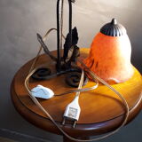 Lampe fer forgé 1920  pate de verre
