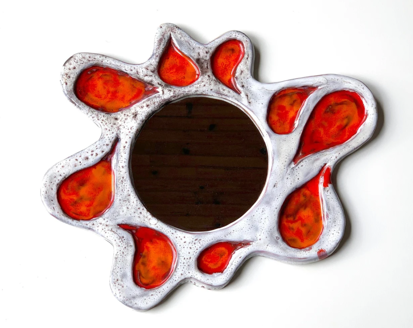 Stylized ceramic sun-shaped mirror, Vallauris
