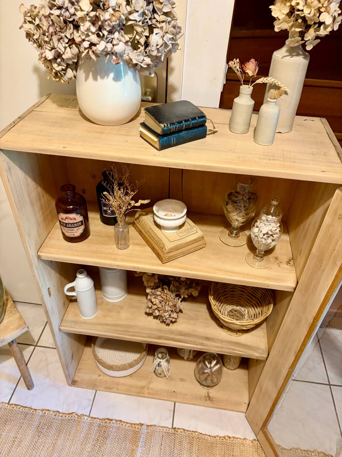 Raw wood display cabinet