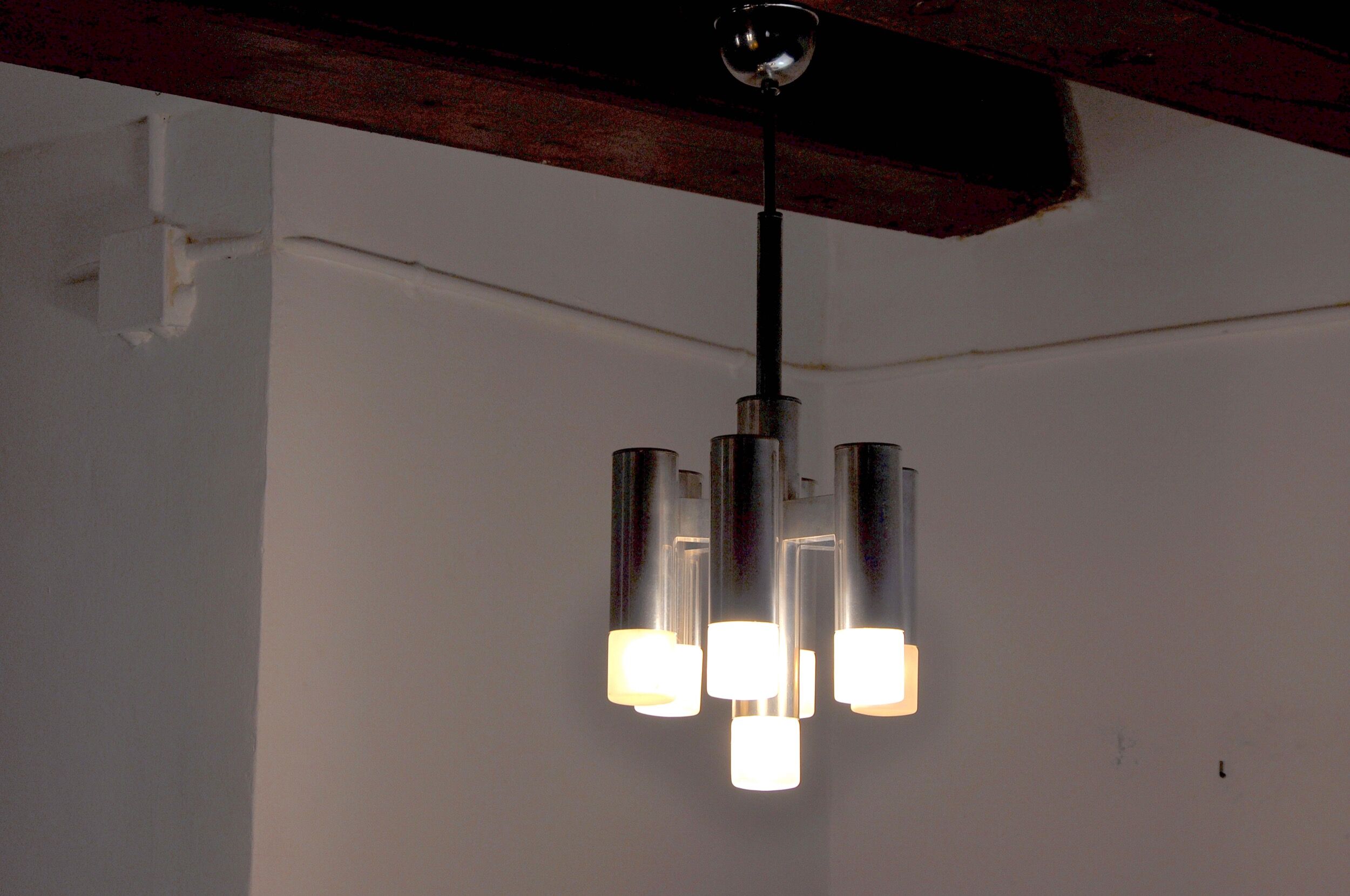 Geometric chandelier, 7 burners, Italy, 1970