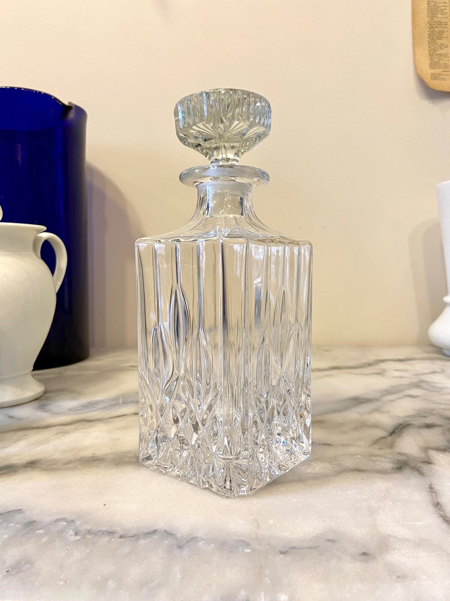 Chiseled glass whiskey decanter