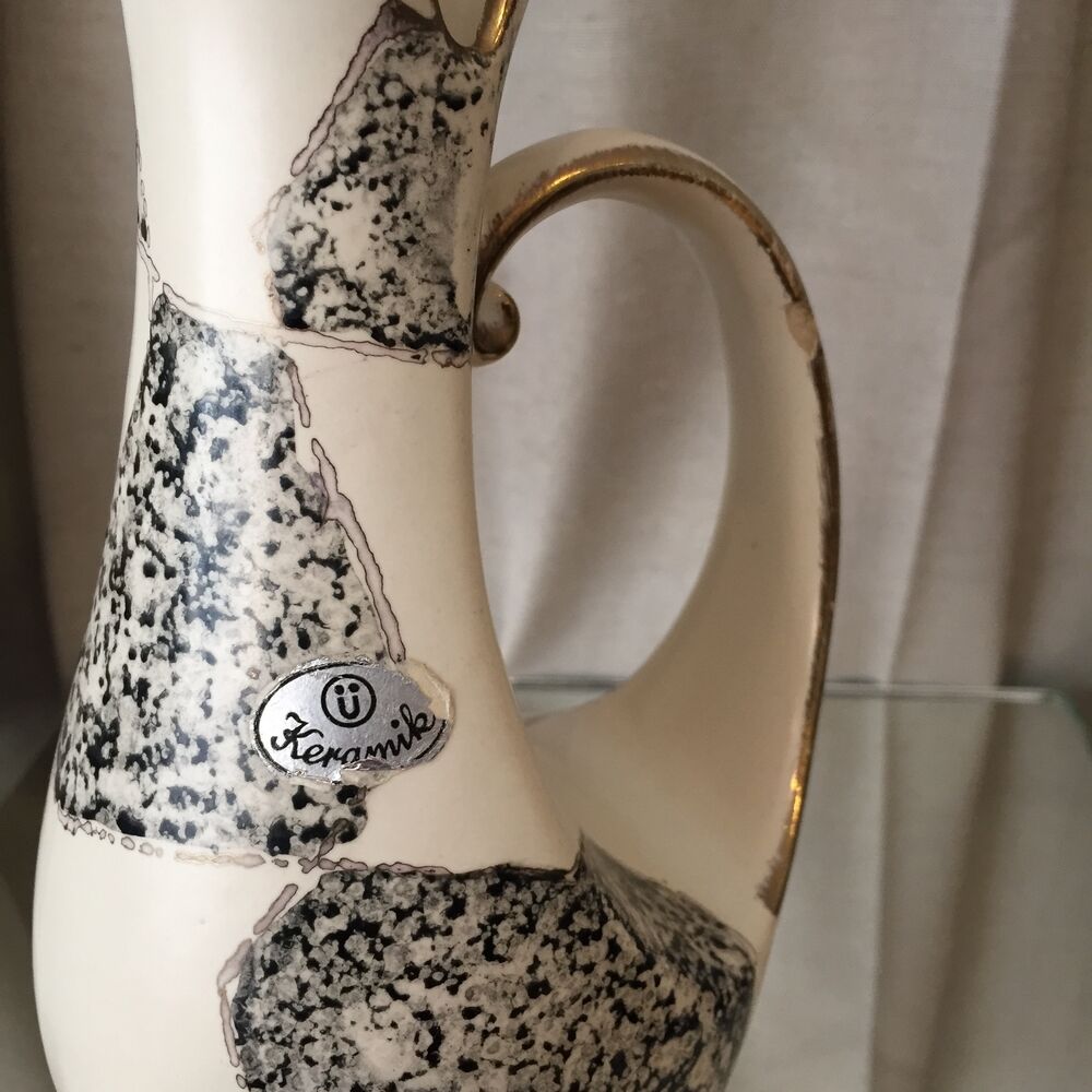 Jug or soliflore ü keramik vintage 1960 1970 white black/grey