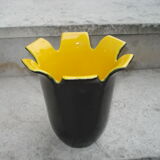 Saint-Clément black and yellow "petals" vase by b. létalle - 1950 vintage