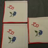 Lot de 10 serviettes de table à décor de fleurs des champs monogramme FD