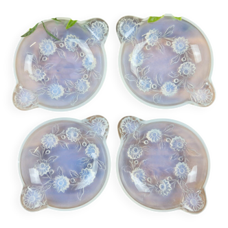 Set of 4 Art Deco bowls model DAHLIA – moulded glass signed ETLING