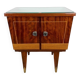 1950s bedside table in varnished wood veneer and brass.
