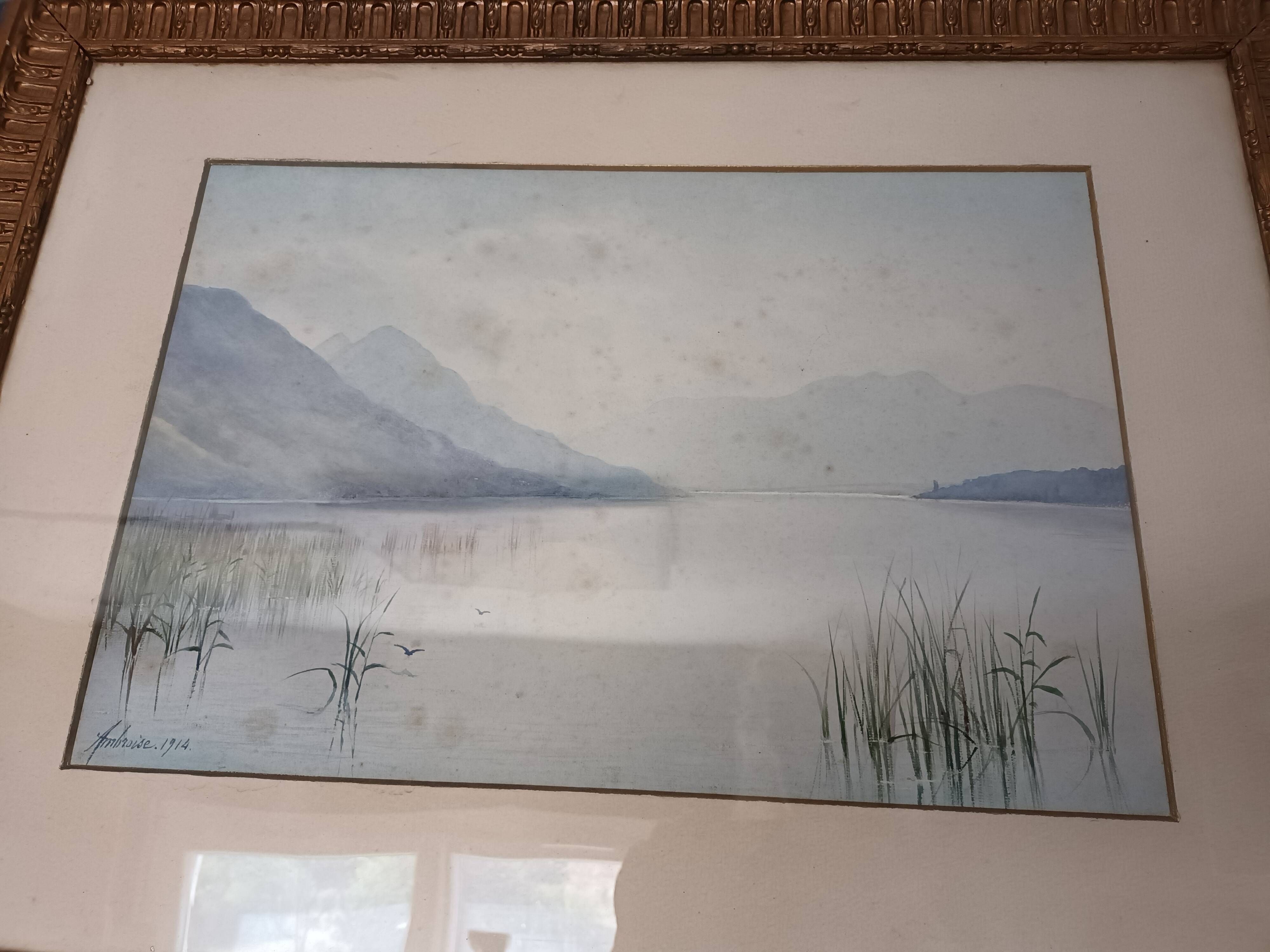 Pastel landscape signed ambroise 1914