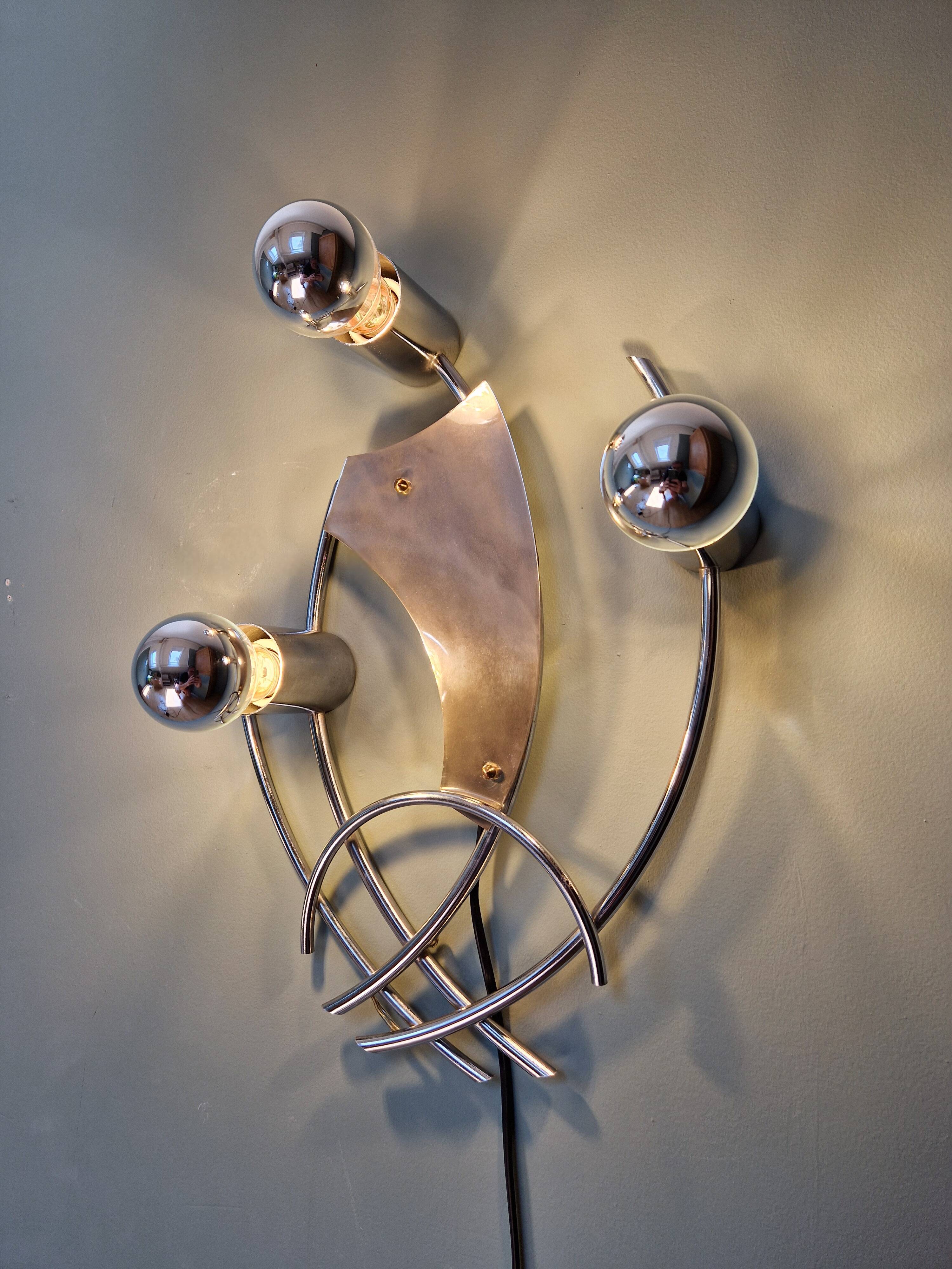 Vintage chrome metal wall light, 70s