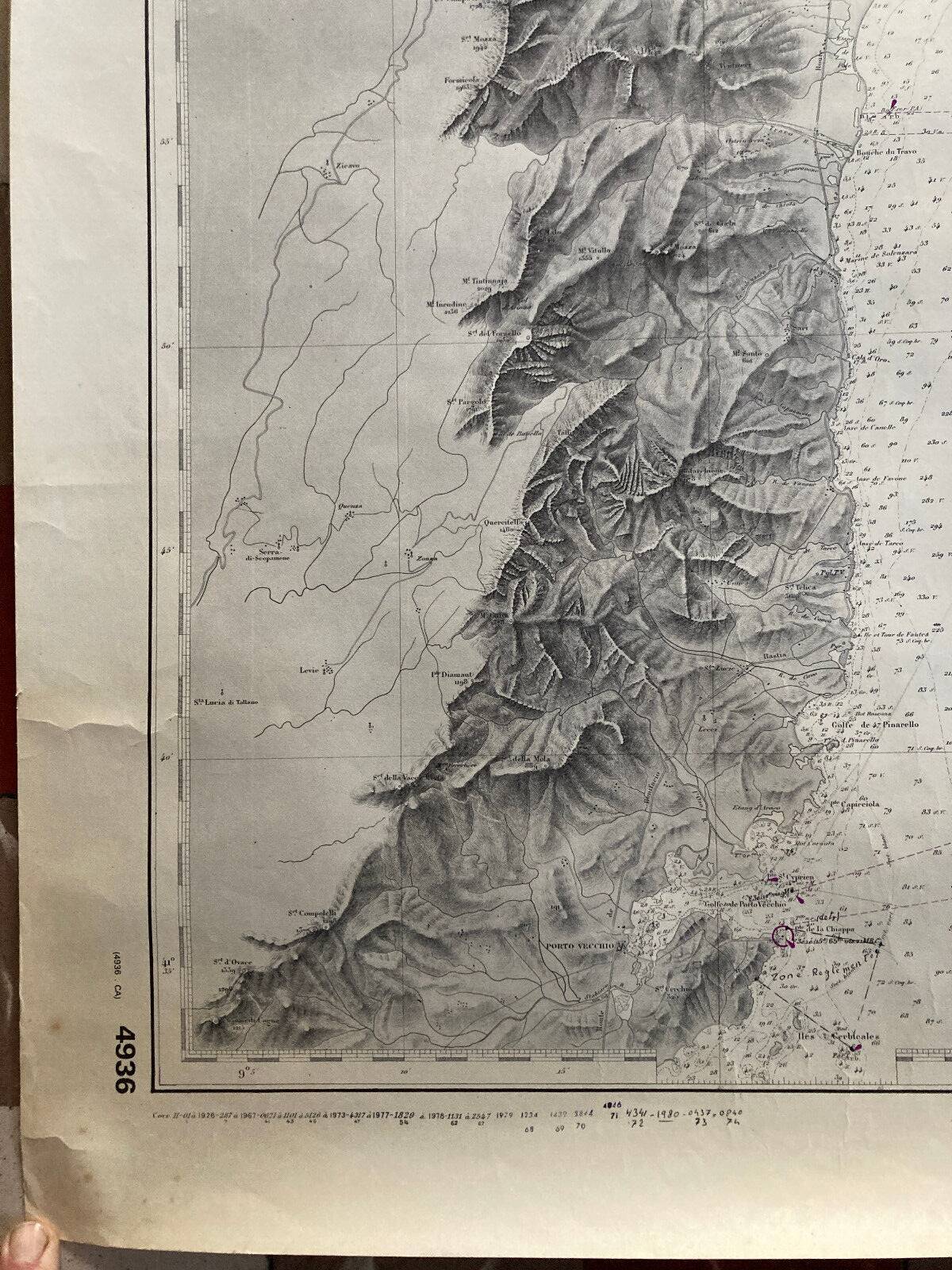 Old nautical map Mediterranean Sea - Corsica - From Bastia to Porto Vecchio