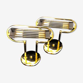 Paire de lampes verre et dorure italienne 1980