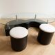 Vintage 1970s coffee table with 2 nesting poufs.