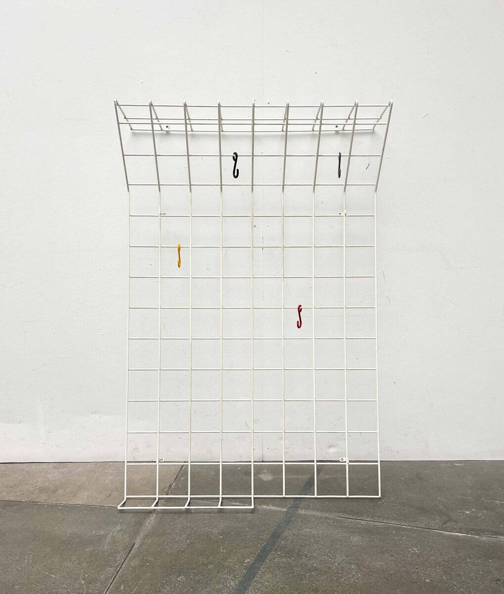 Minimalist white wire coat rack from mid-century Germany, 1960s.