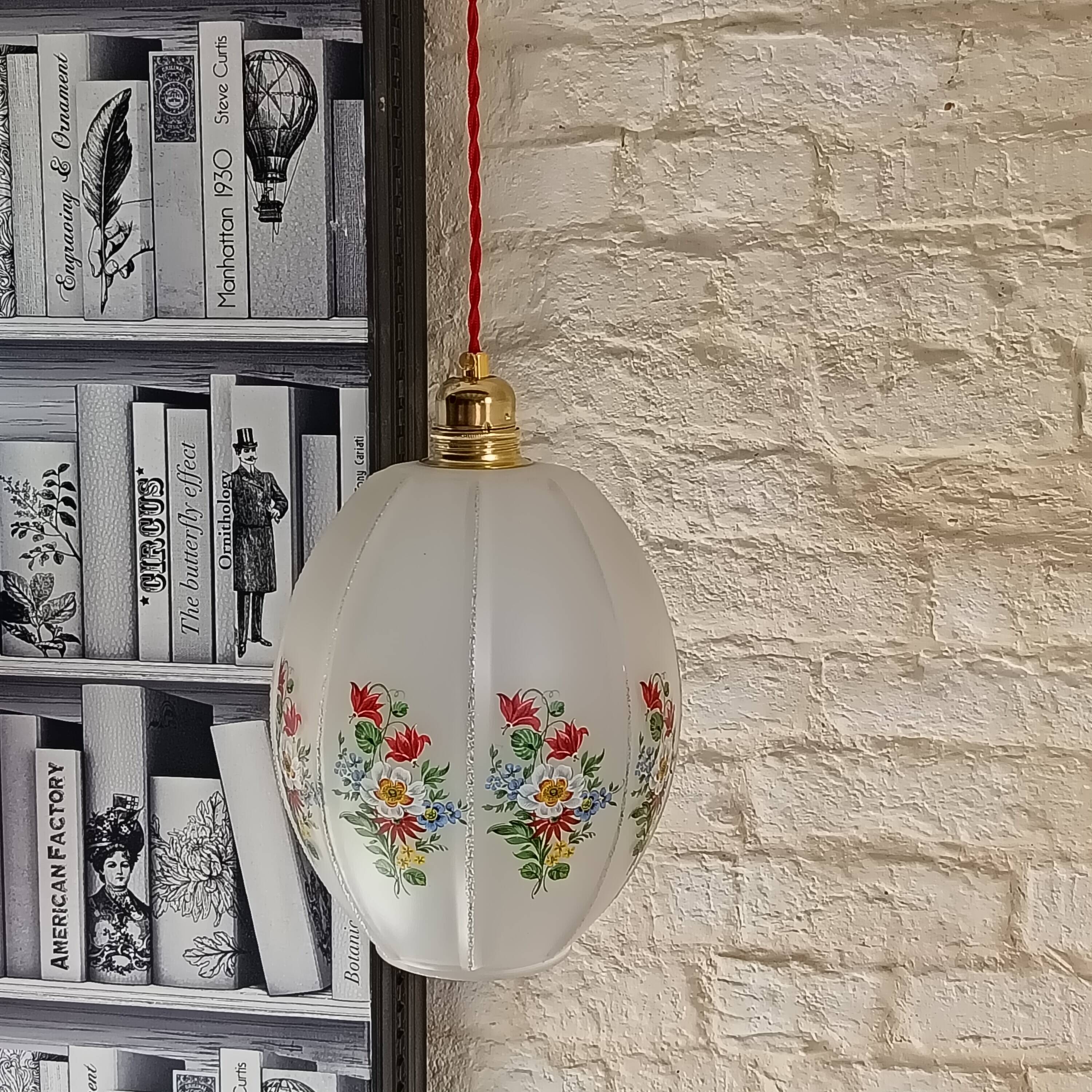 Vintage glass pendant light, floral motifs 1960s, Daisy pendant light