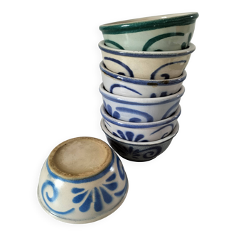 7 stoneware bowls with blue and green ocean-inspired decoration