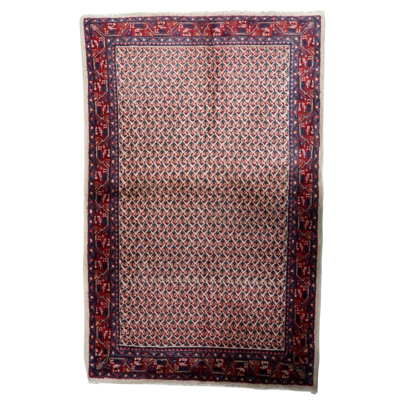1950s Handmade Indian Wool Rug, Ivory and Red, 3 × 5 ft - 1C1291