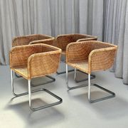 Set of 4 cantilever wicker chairs, attributed to Harvey Probber, USA, 1970s.