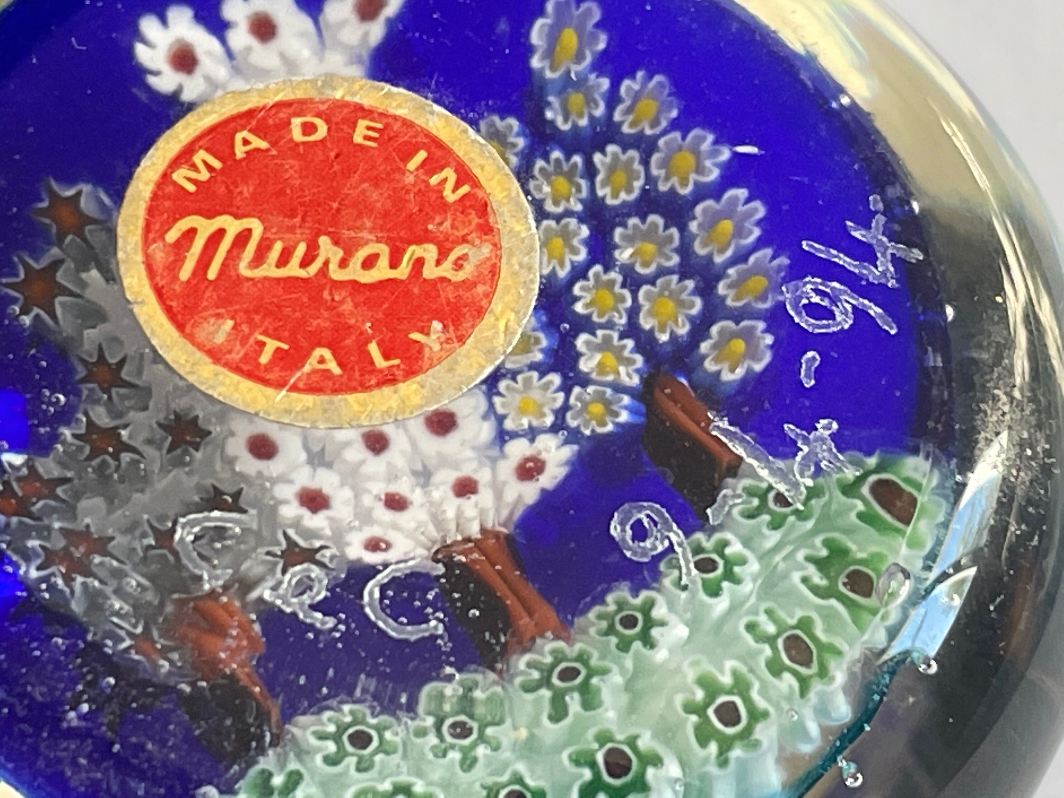 Millefiori Murano parchment paperweight signed