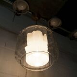 Chandelier 1930 double Opaline blown glass brass and copper