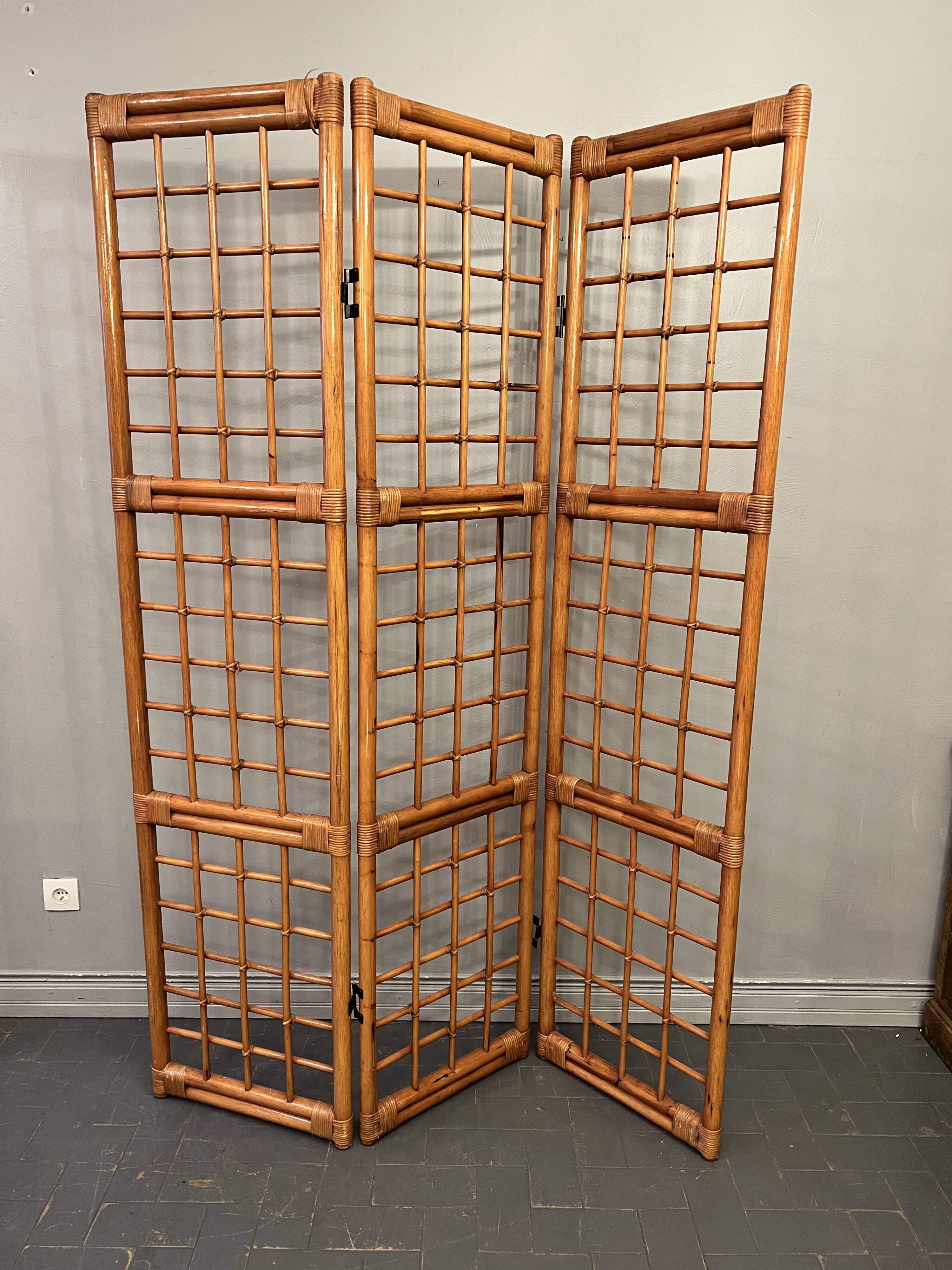 BHV - Screen three ventaux in bamboo and rattan