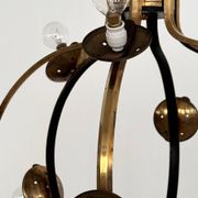 Stilnovo Italian Midcentury Chandelier, Brass & Opaline Glass, 1950s