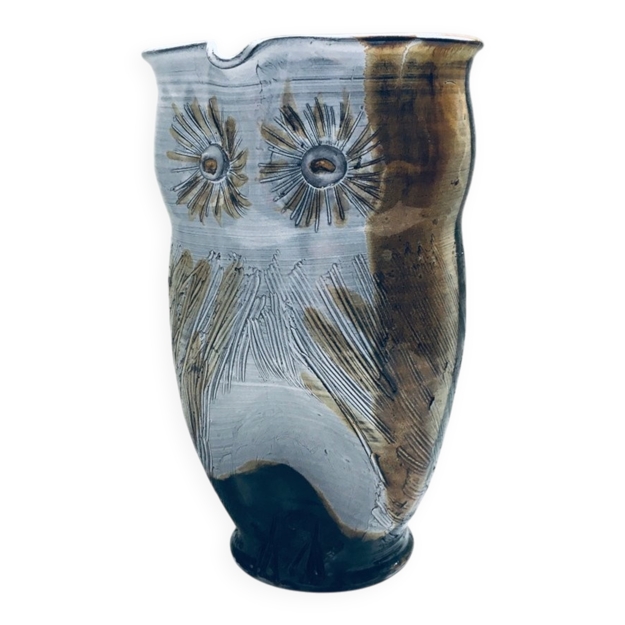 Vintage Studio Art Pottery Owl Decanter Jug by Tavares, 1970s