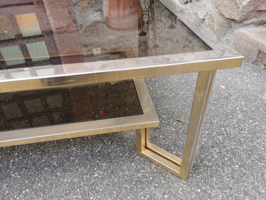 Coffee table with two levels glass and brass