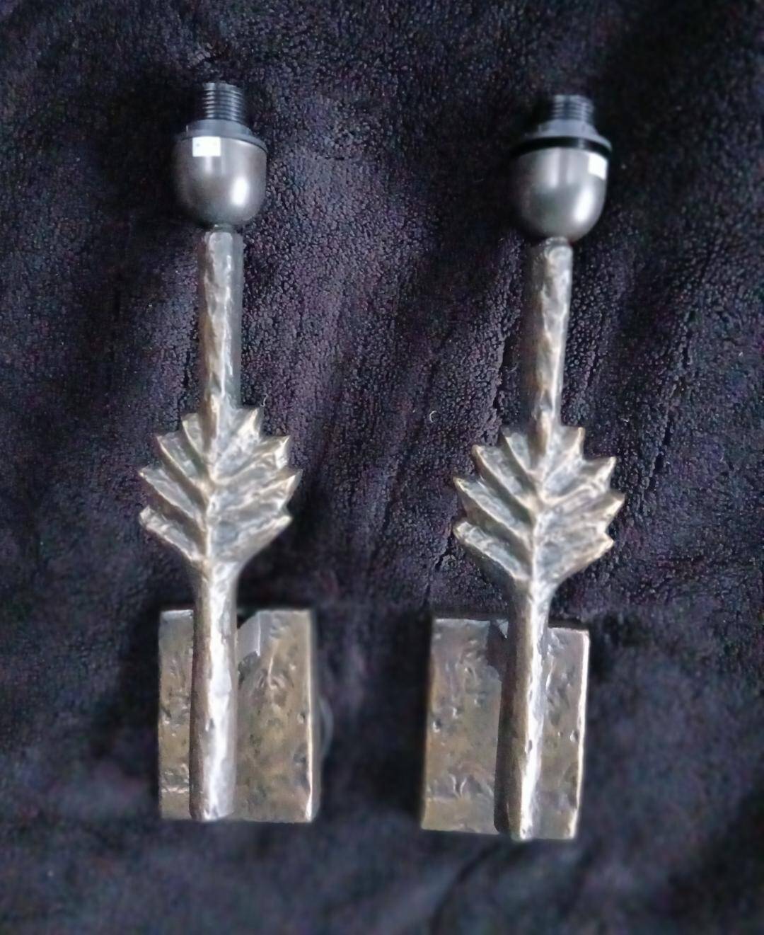 Rare Unique Pair of Bronze Wall Lights with Leaf Design by Lucien Gau Folio