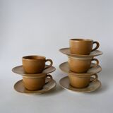 Set of 5 stoneware coffee cups and saucers 1970
