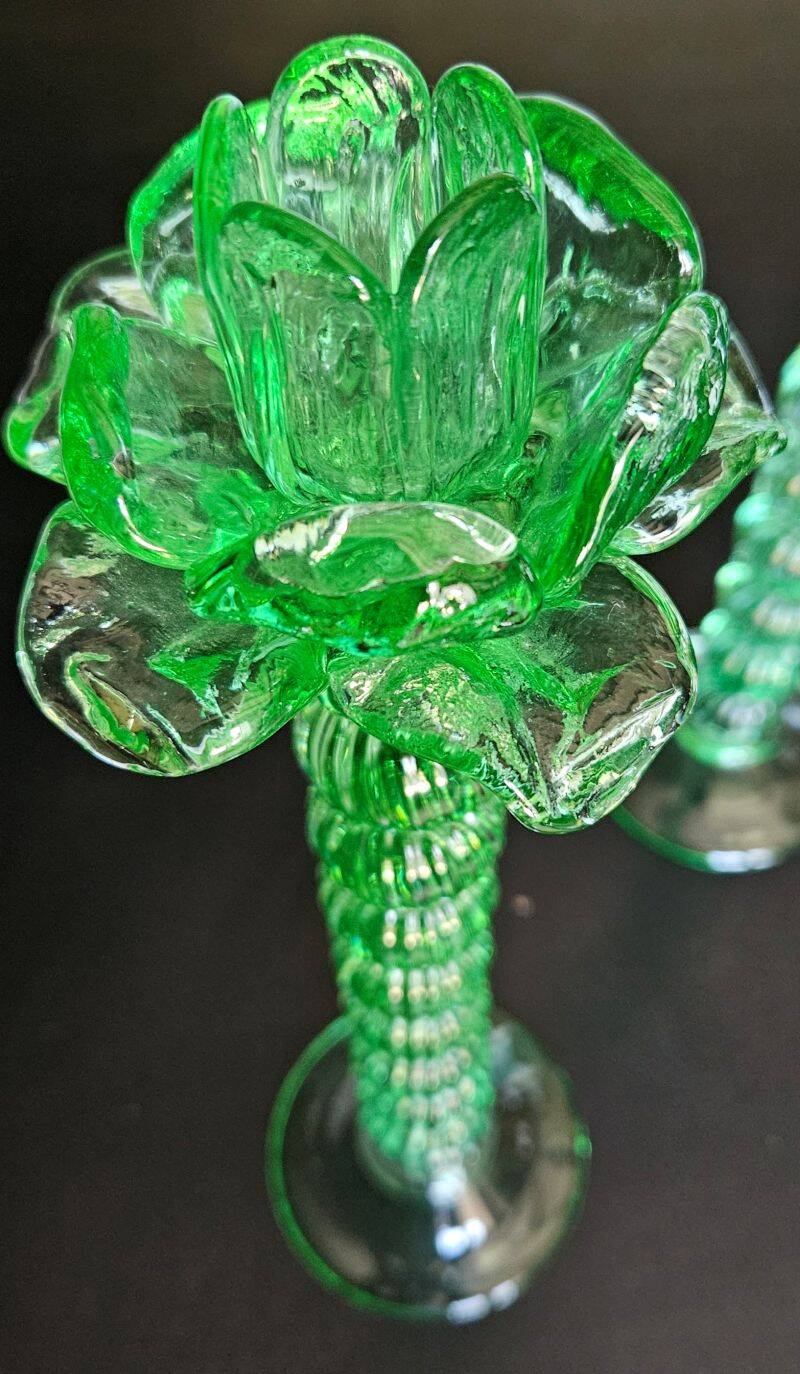 Broste Copenhagen - Pair of Large Green Blown Glass Candlesticks
