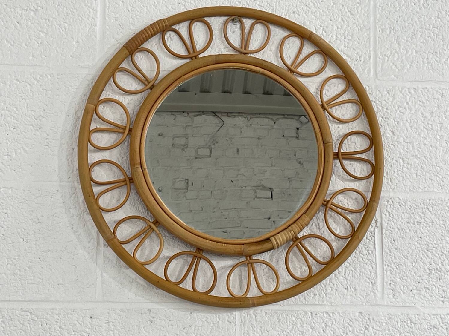1950s round mirror in bamboo and rattan Franco Albini