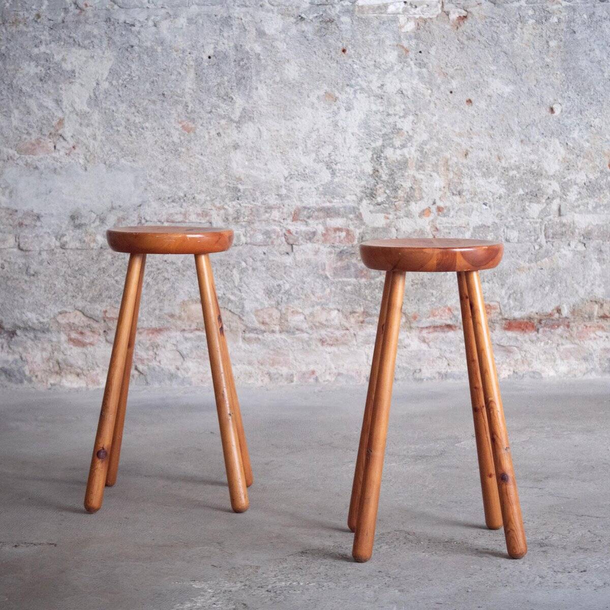 Pair of beech counter stools, 1960