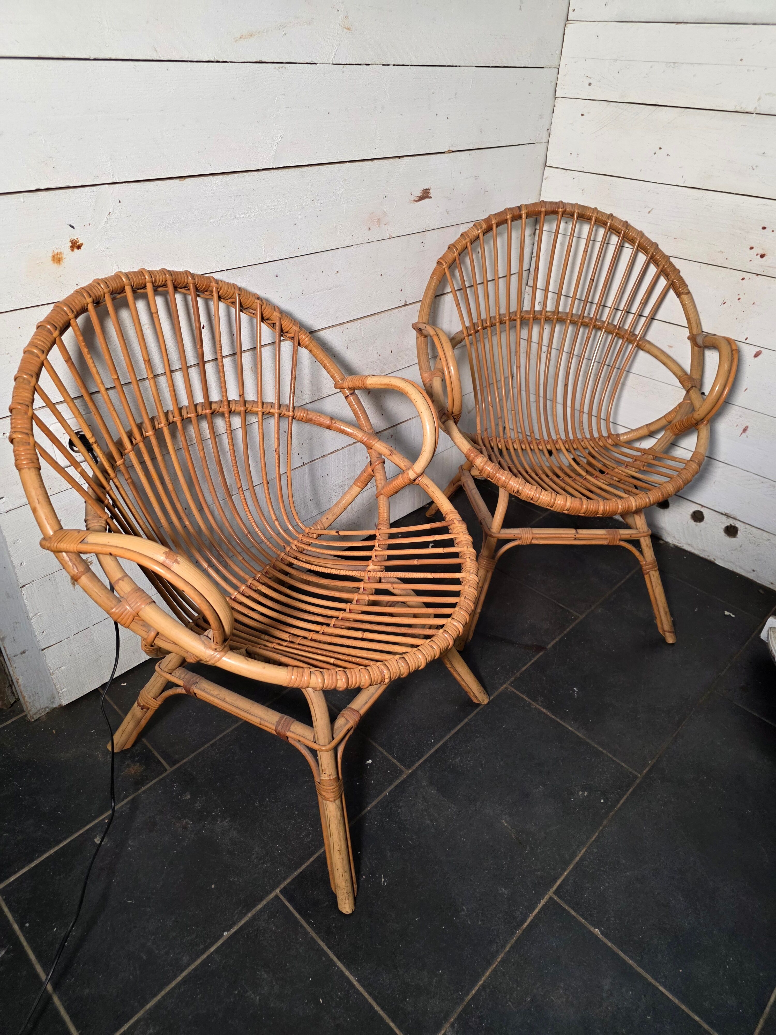 Pair of 1960s rattan armchairs