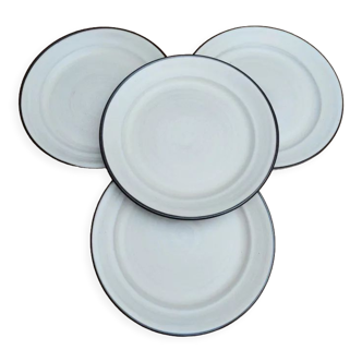 Assiettes plates en grès clair et marron