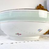 Saladier porcelaine vintage fleuri blanche verte SALINS 66 de 1950s